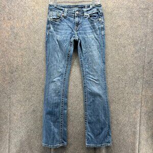Miss Me Jeans Womens 28 Bootcut Blue Denim Fleur De Lis Embroidered Pockets